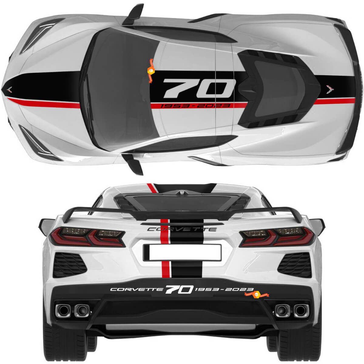 Chevrolet Corvette C8 Stingray Eray Z06 Models Hood Roof Rear Stripes Corvette Full-Length Dual Sticker Decal Stripes
