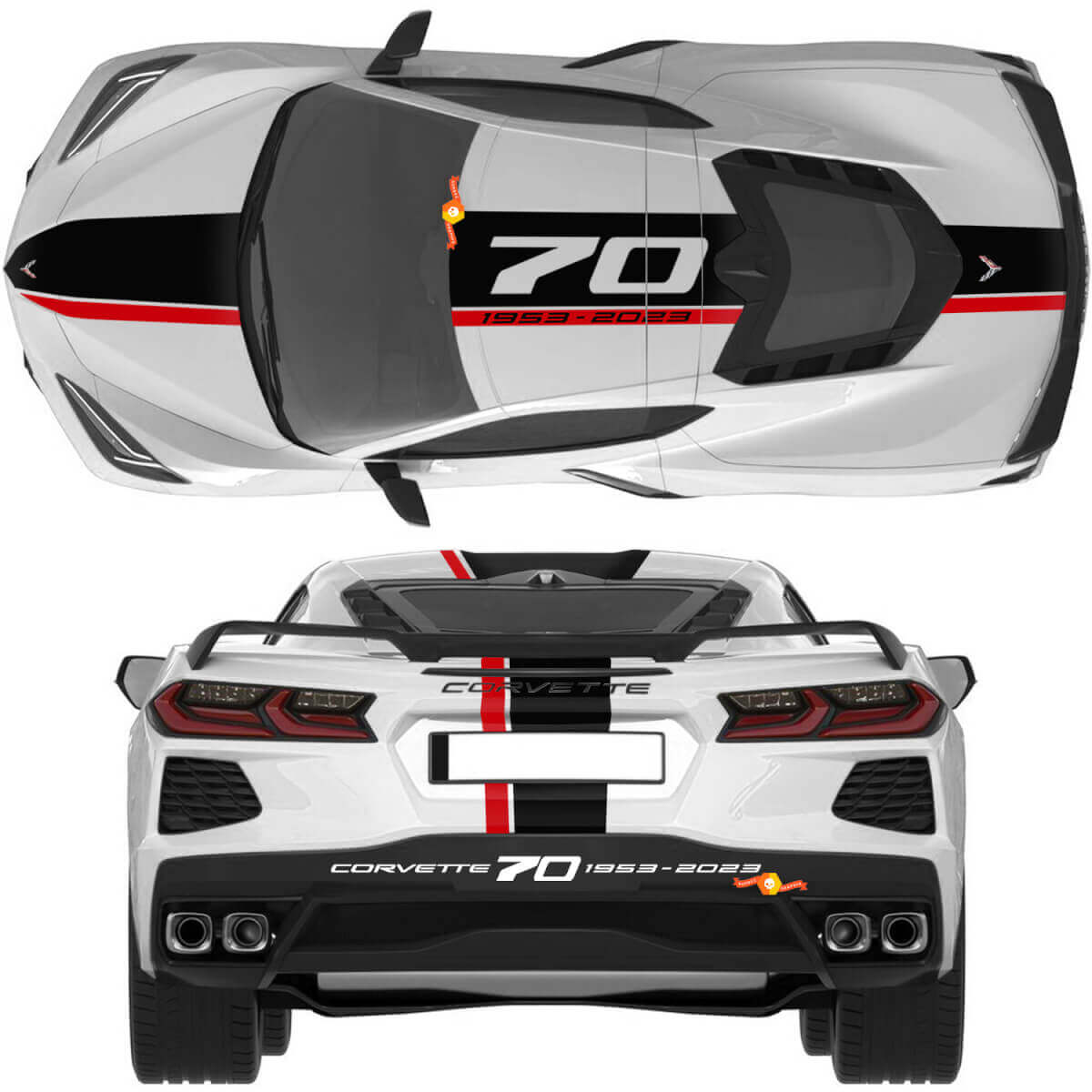 Chevrolet Corvette C8 Stingray Eray Z06 Models Hood Roof Rear Stripes Corvette Full-Length Dual Sticker Decal Stripes
