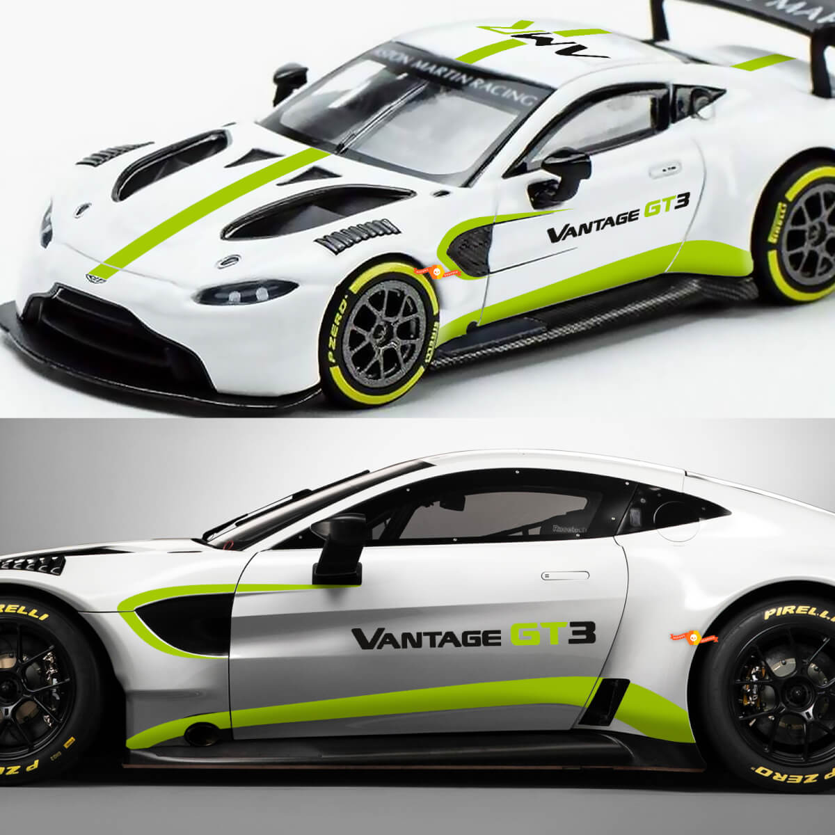 Full kit Aston Martin Vantage GT3 Stripe Hood Roof Trunk Side Vinyl Decals Stickers
