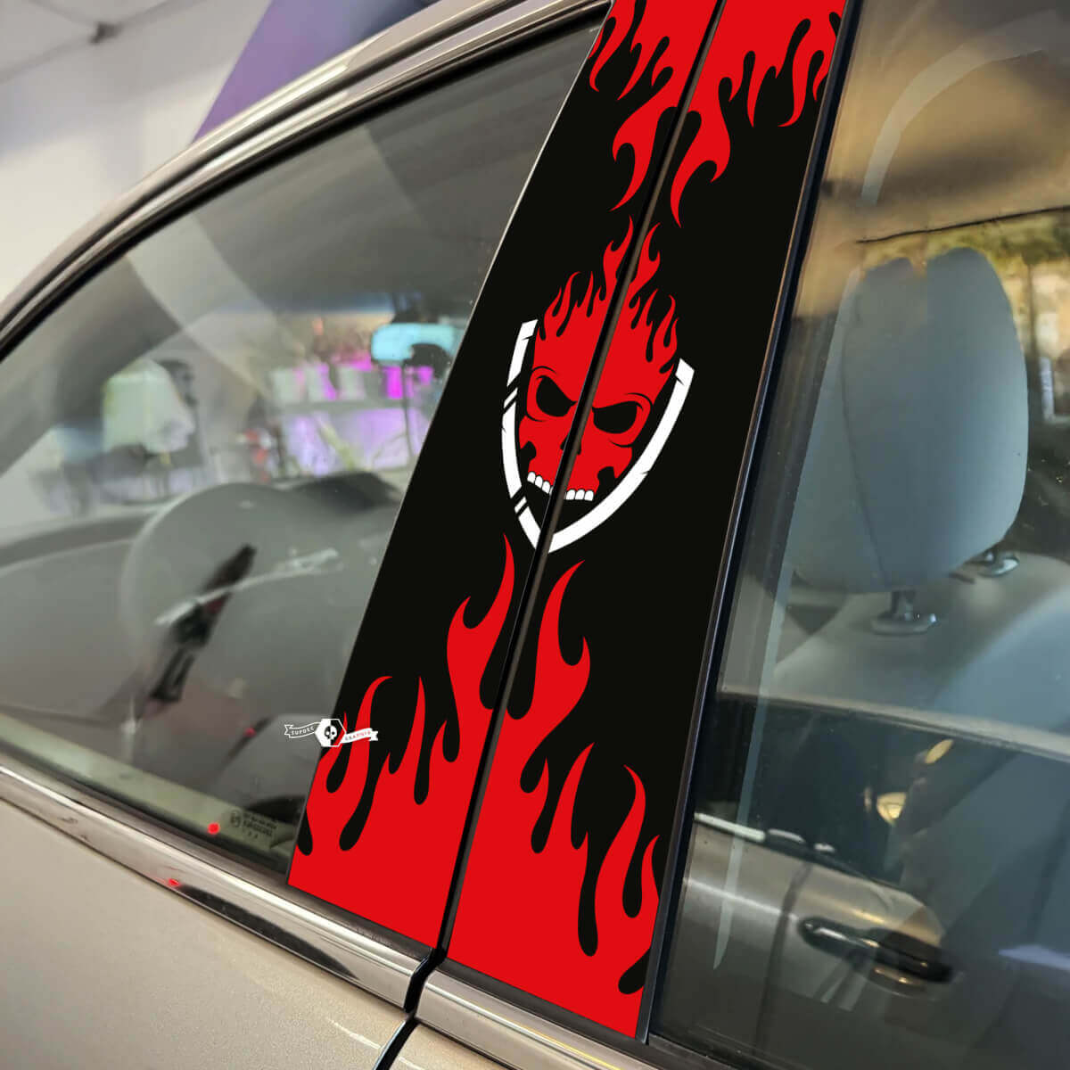 Skull Flame style Pillar Doors Car Decal Vinyl Sticker Wrap
