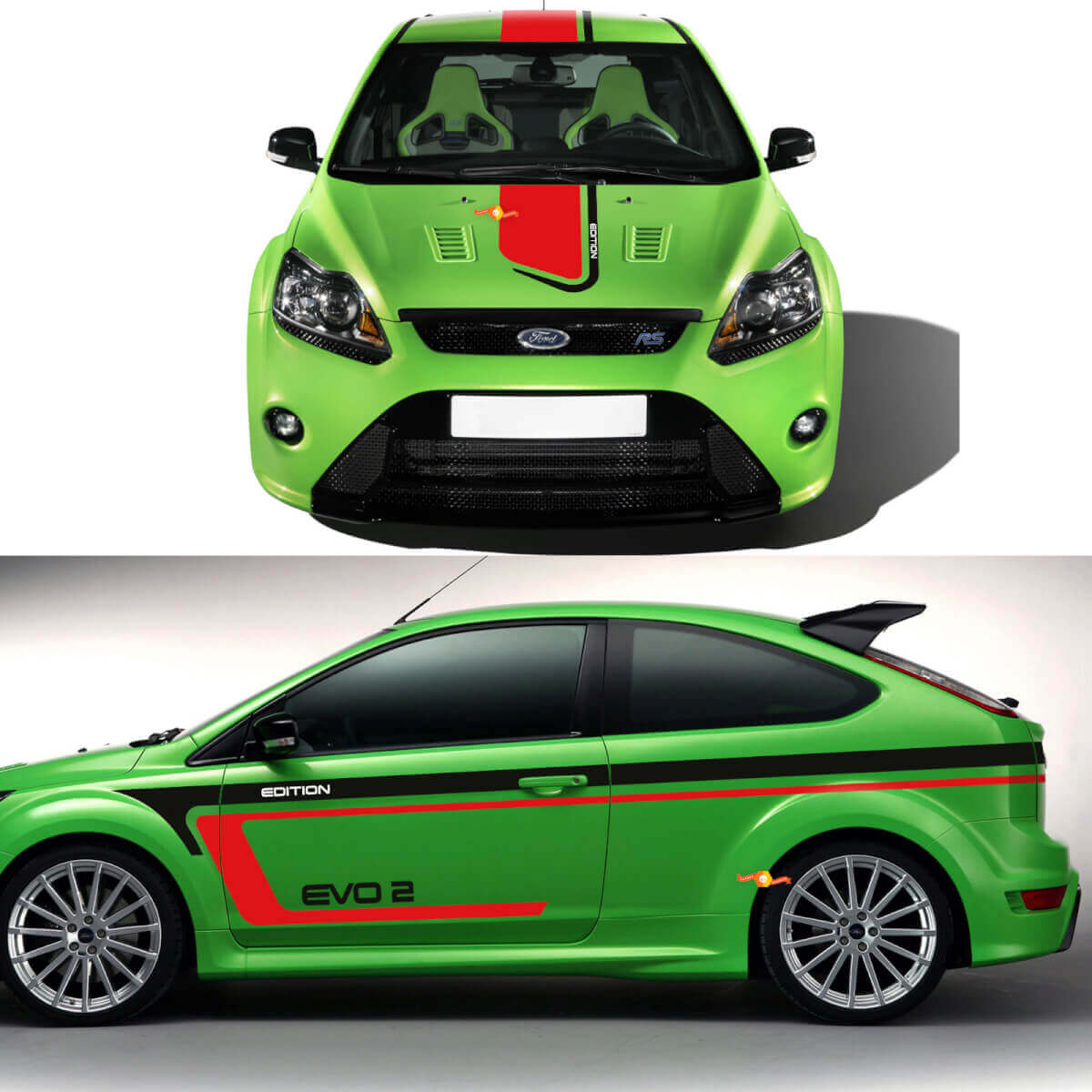 Ford Focus RS Edition EVO 2 Side Hood Body Decals Stickers Graphic Kit
