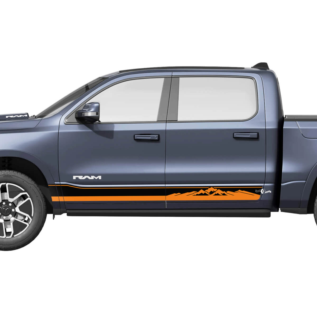 Side Rocker Panel Doors Stripes Mountains for Dodge RAM 1500 REV Vinyl Decals Stickers Graphics
