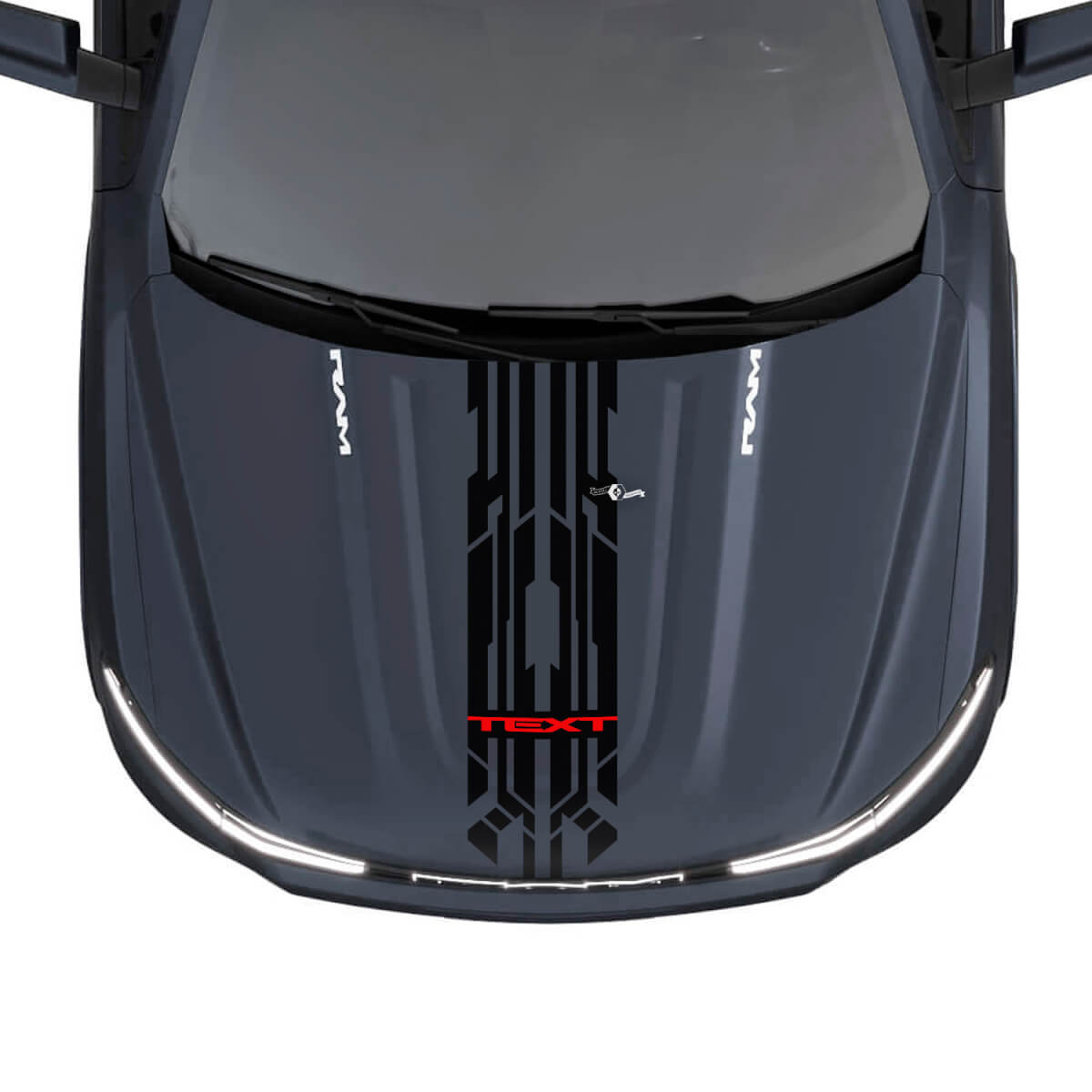 Techno Style Custom Hood Long Stripes Vinyl Decals for Dodge Ram 1500 REV