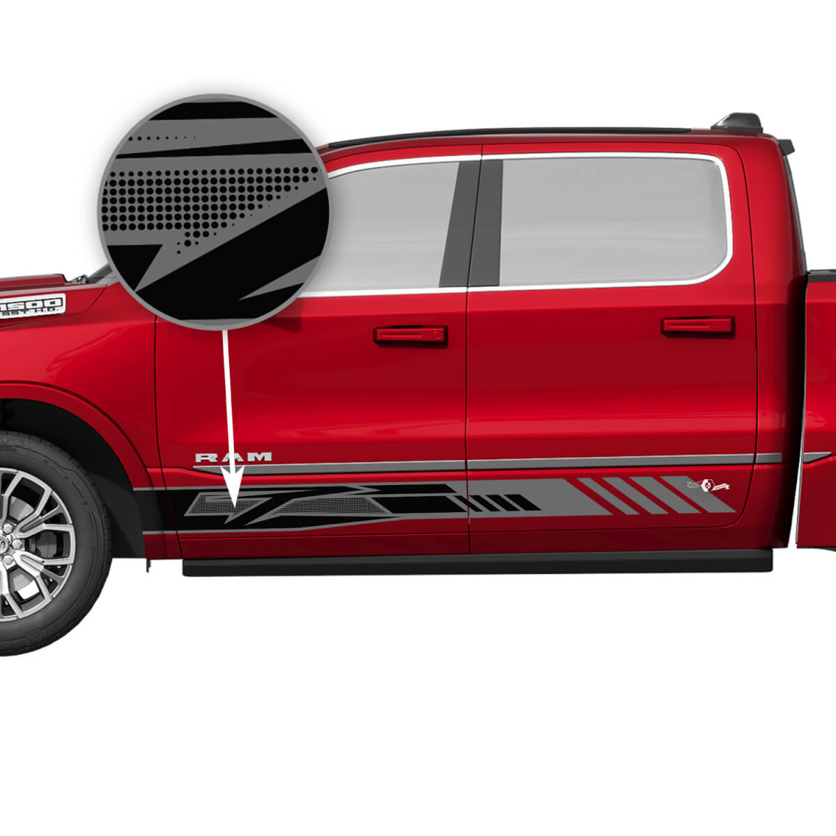 Geometric Perforated Stripes Side Vinyl Decal Kit for Dodge Ram 1500 Tungsten