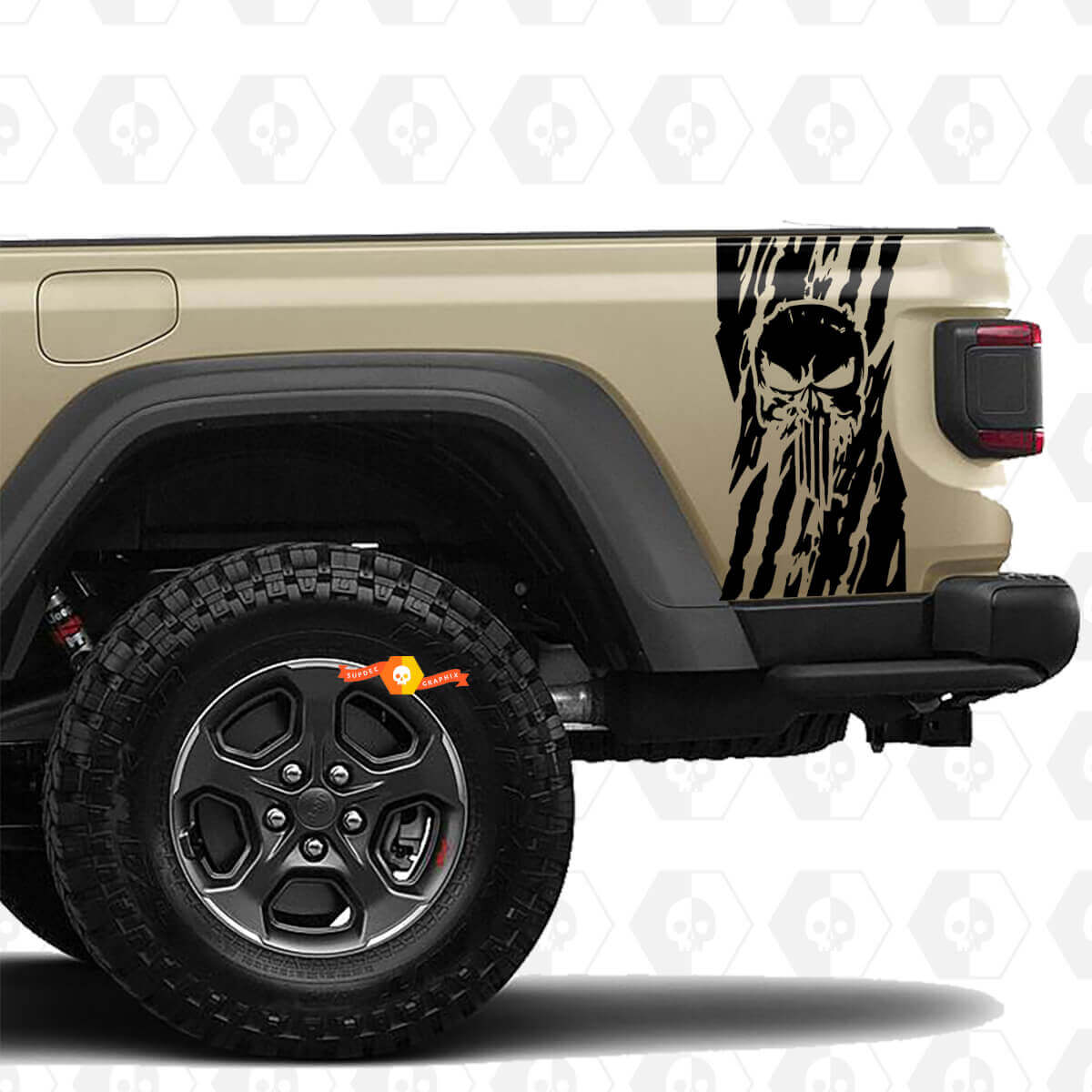 Jeep Gladiator USA Flag Destroyed Punisher Stickers Decals Vinyl Graphics Tailgate Bed Vinyl Stickers Decals
