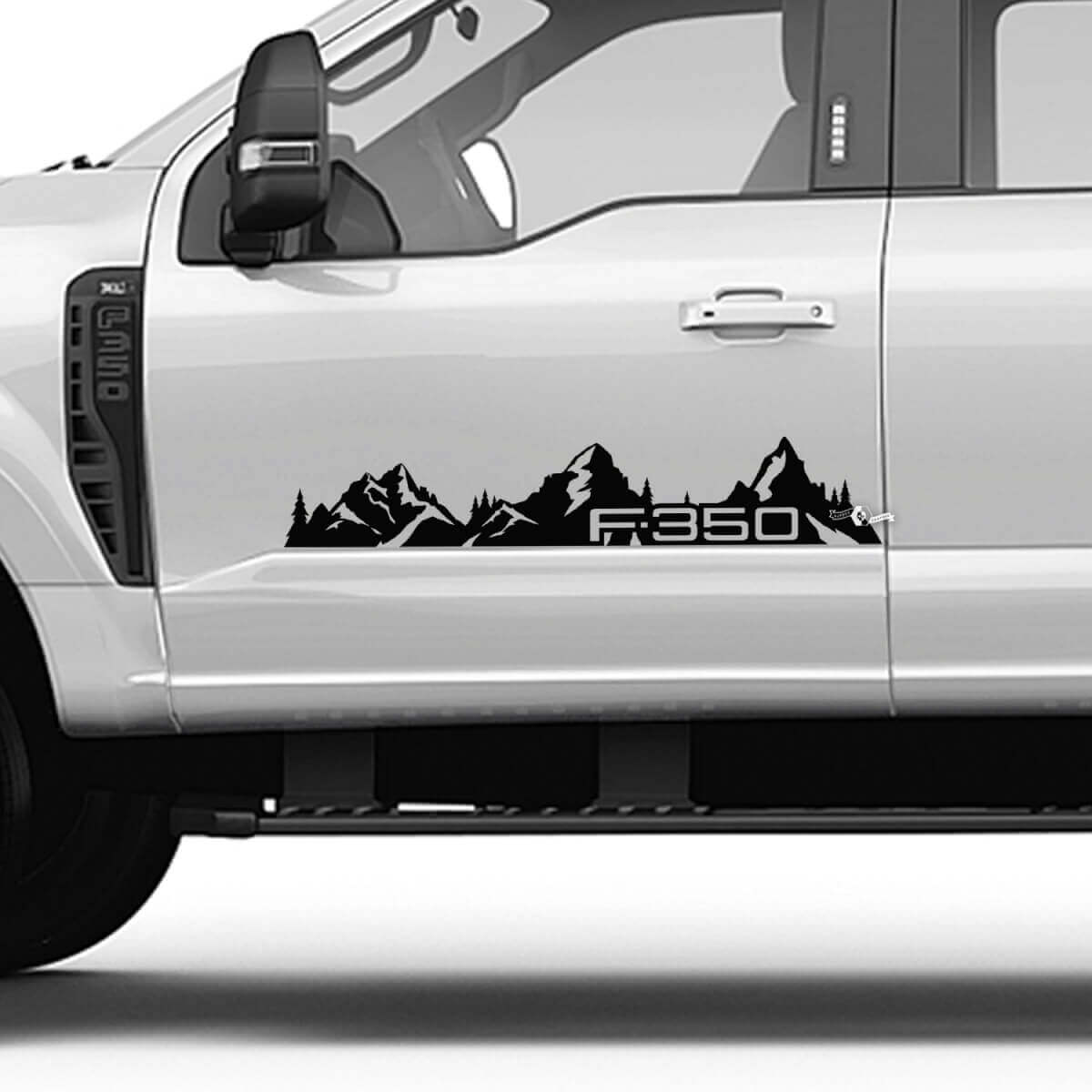 F350 Mountains Trees Bed Side Doors Stripes Decal Kit Vinyl Sticker Set Side Graphics for Ford Trucks
