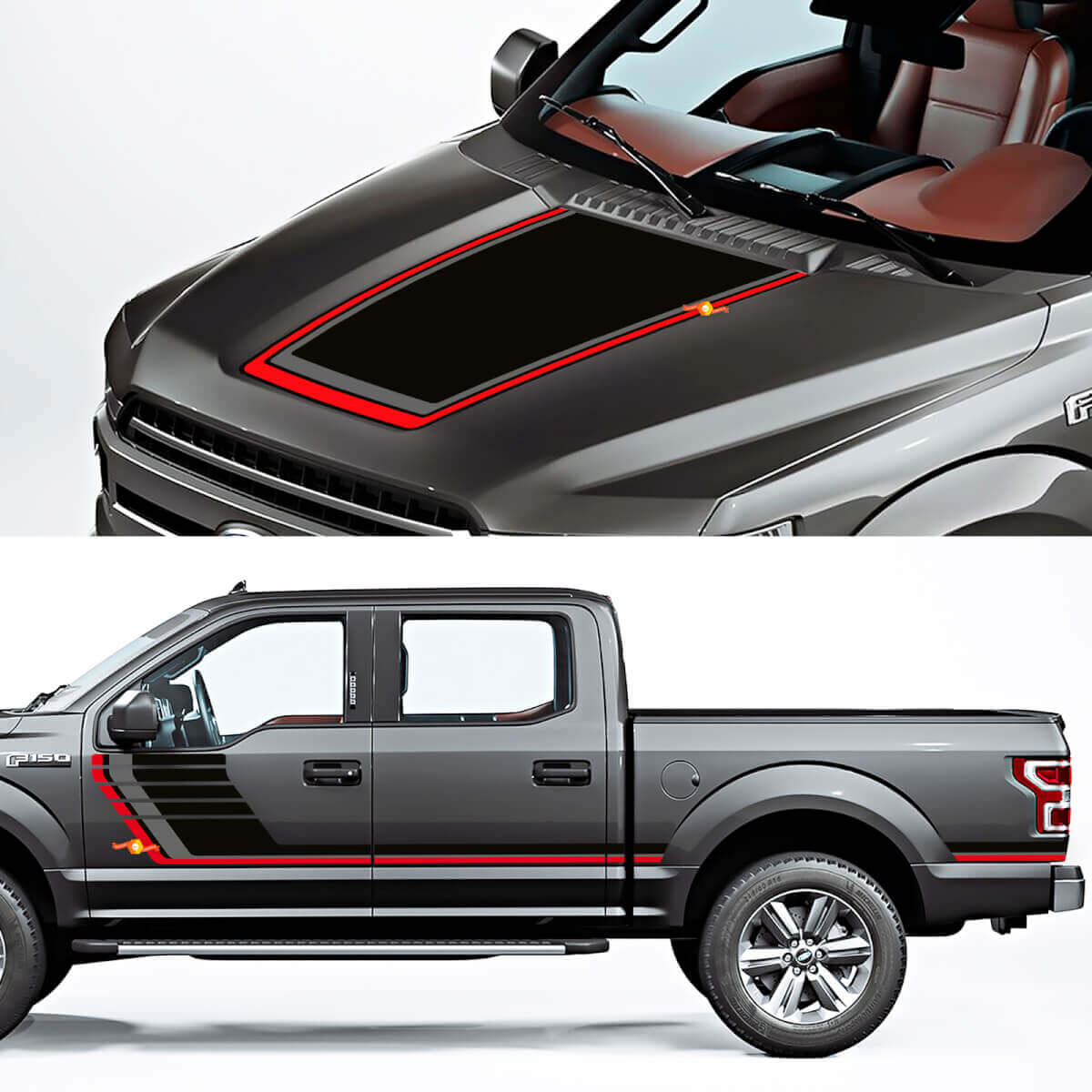Side Rocker Panel and Bonnet Decal Graphics Vinyl Sticker 2 for Ford F-150 Raptor ROUSH