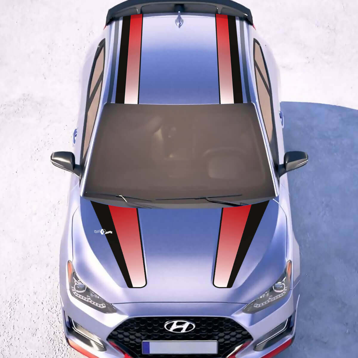 Hood and Roof Central Gradient Racing Stripes Vinyl Stickers Decal fit to Hyundai Veloster
