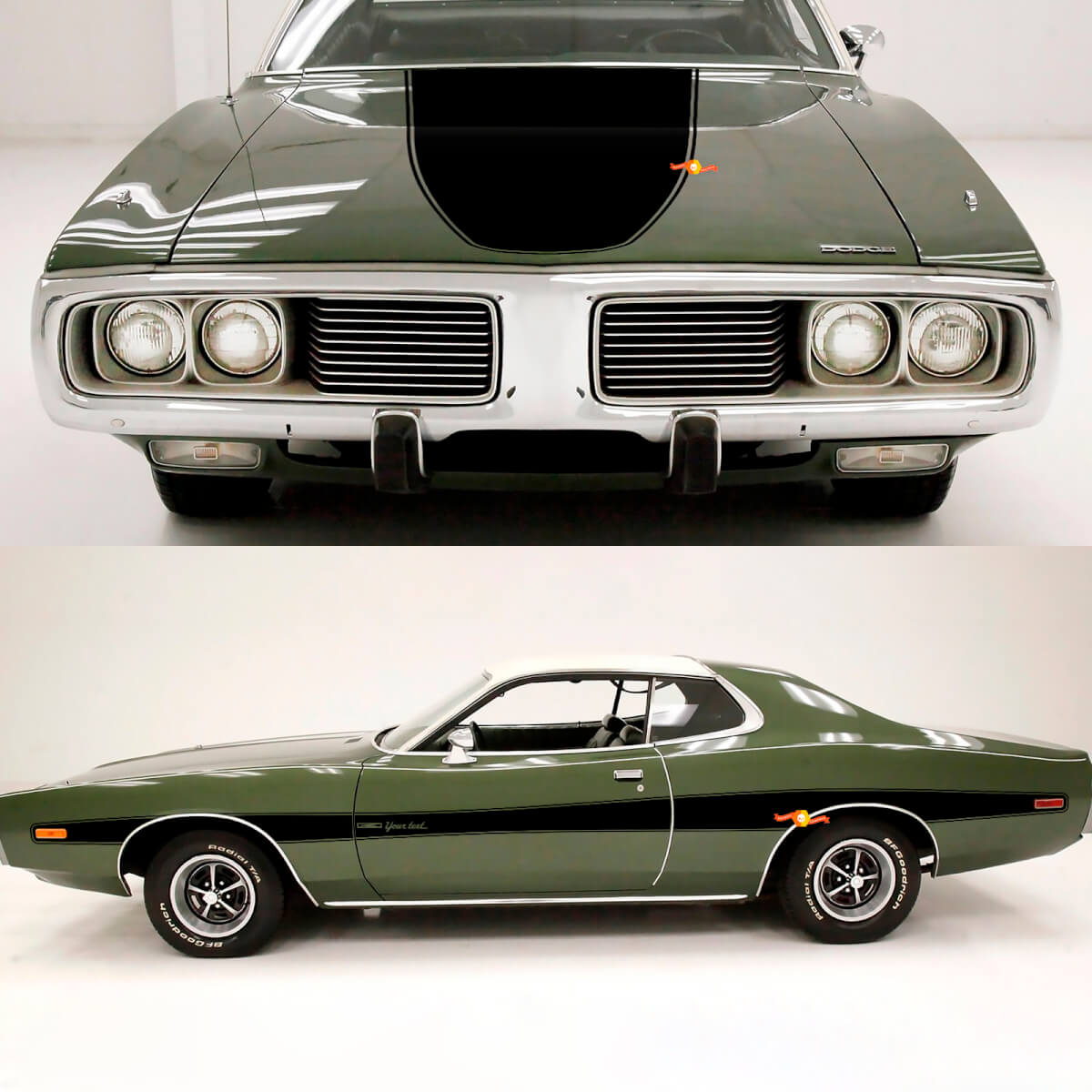 Accent Hood & Side Stripes Vinyl Decals Kit for Dodge Charger 1973-74 