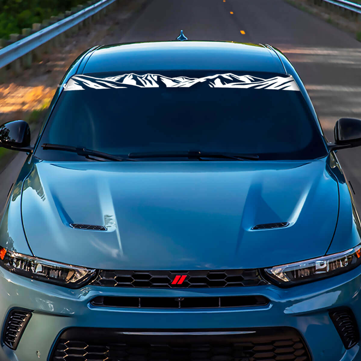 Windshield Mountains Banner Decal Sticker - Custom Vinyl Graphics fit to Dodge Hornet
