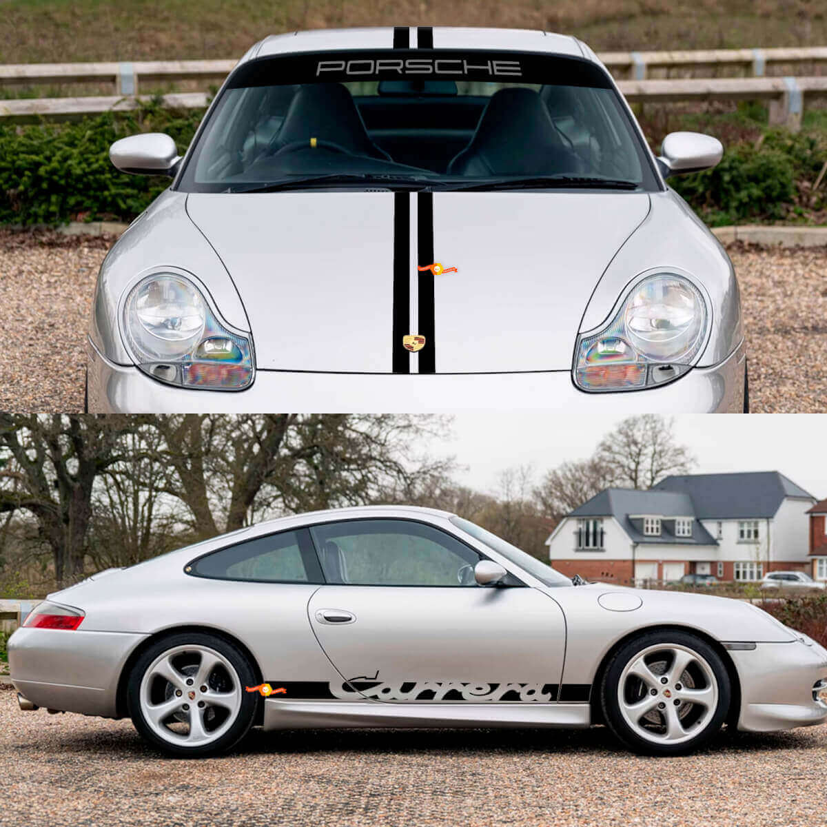 Carrera Stripes Retro Bonnet Side Windscreen Decal Sticker Kit For Porsche 911