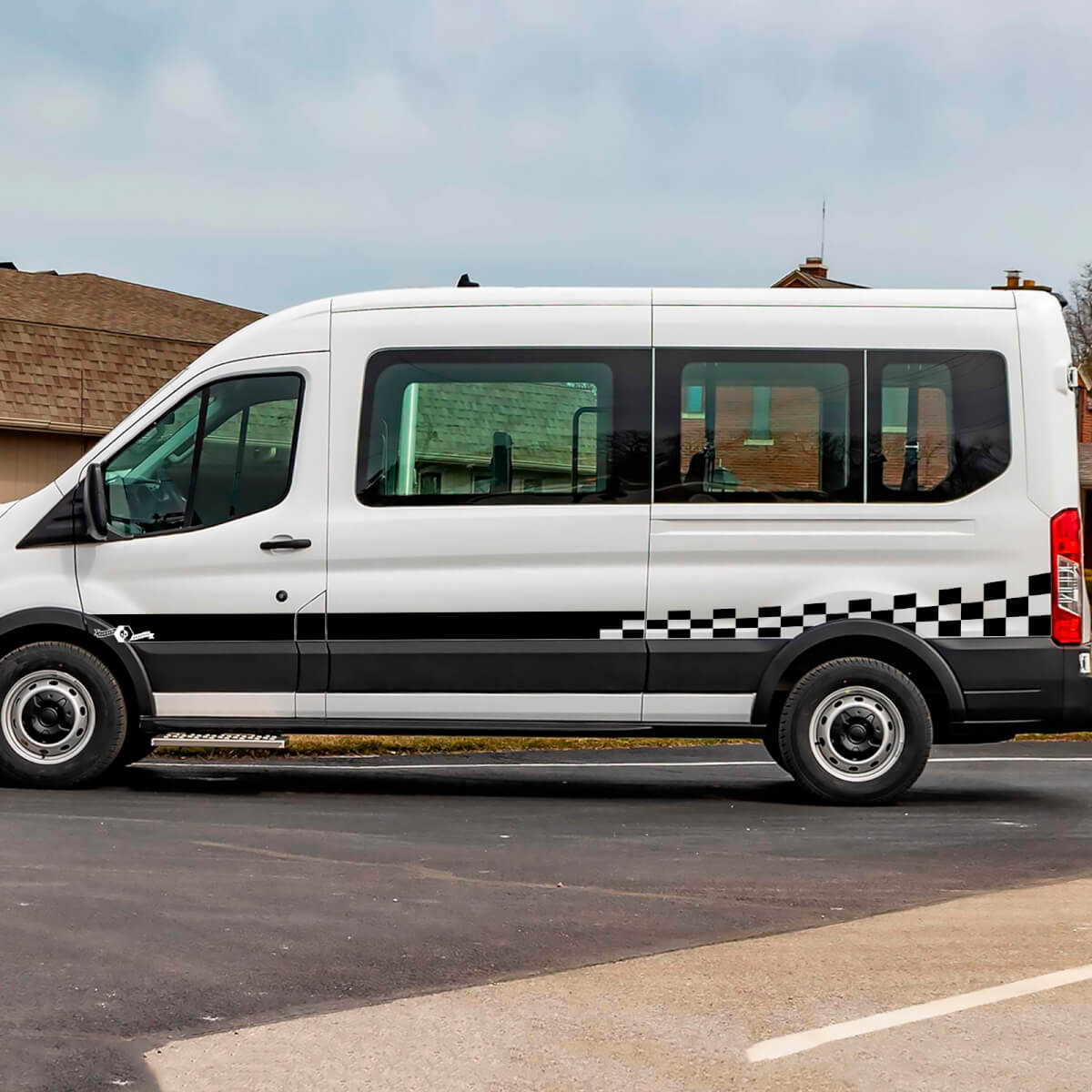 Ford Transit Checkered Flag Stripes Side Doors Graphics Vinyl Decal Sticker
