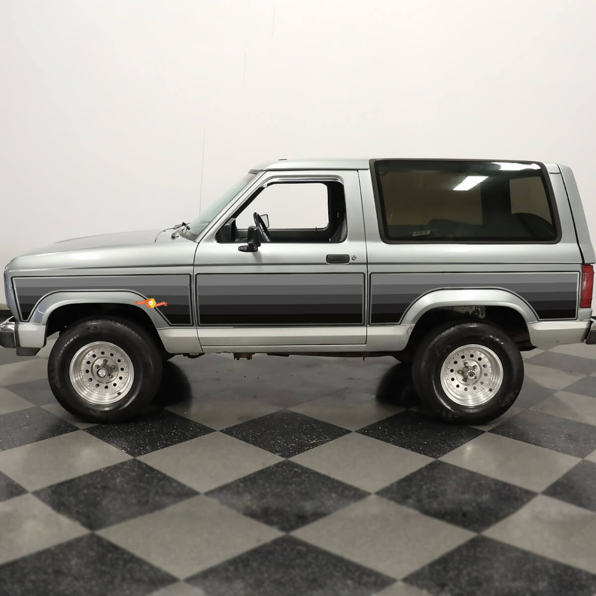 Pair Side Door Retro Grey Shadows Vintage Stripes Vinyl Decals Stickers for Ford Bronco 1984

