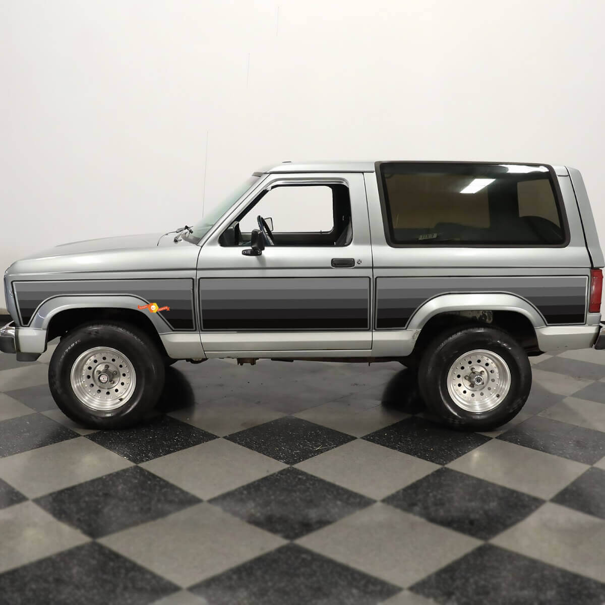 Pair Side Door Retro Grey Shadows Vintage Stripes Vinyl Decals Stickers for Ford Bronco 1984
