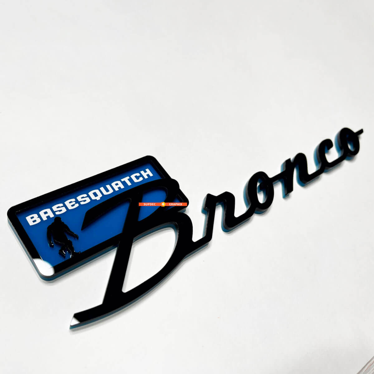 Bronco BaseSquatch Fender Badges Tailgate Emblem 3D Badge Black vs Blue
