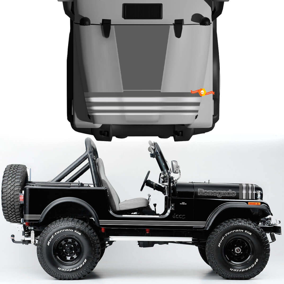 Kit Of Hood Fender Jeep Renegade CJ7 Vinyl Stickers Decals Graphics Lines Grey Style Choose Colors
