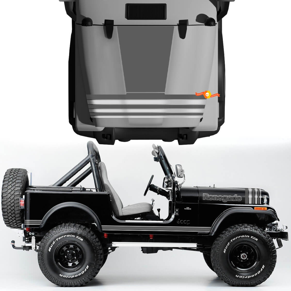 Kit Of Hood Fender Jeep Renegade CJ7 Vinyl Stickers Decals Graphics Lines Grey Style Choose Colors
