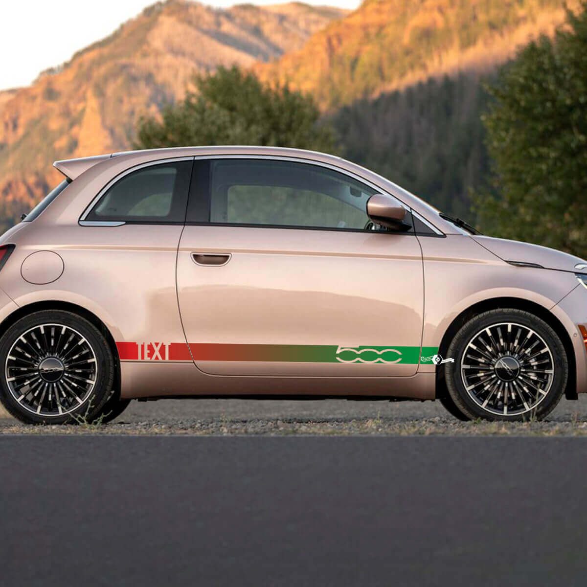 Custom Text Rocker Panel Gradient colour Stripe Decal side Graphics stripes for Fiat 500