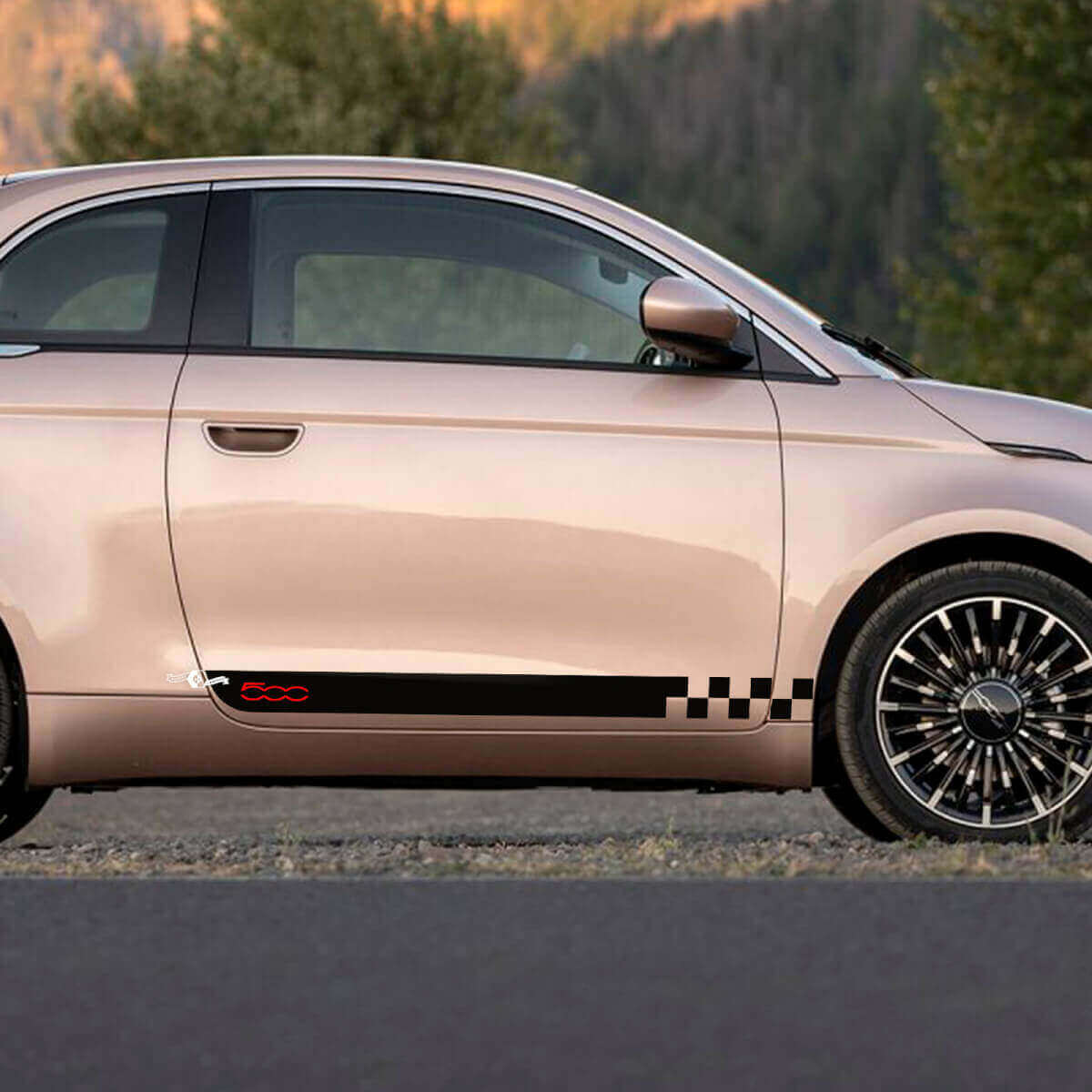 Rocker Panel 500 Chequered Side Stripe Decal Graphics For Fiat 500