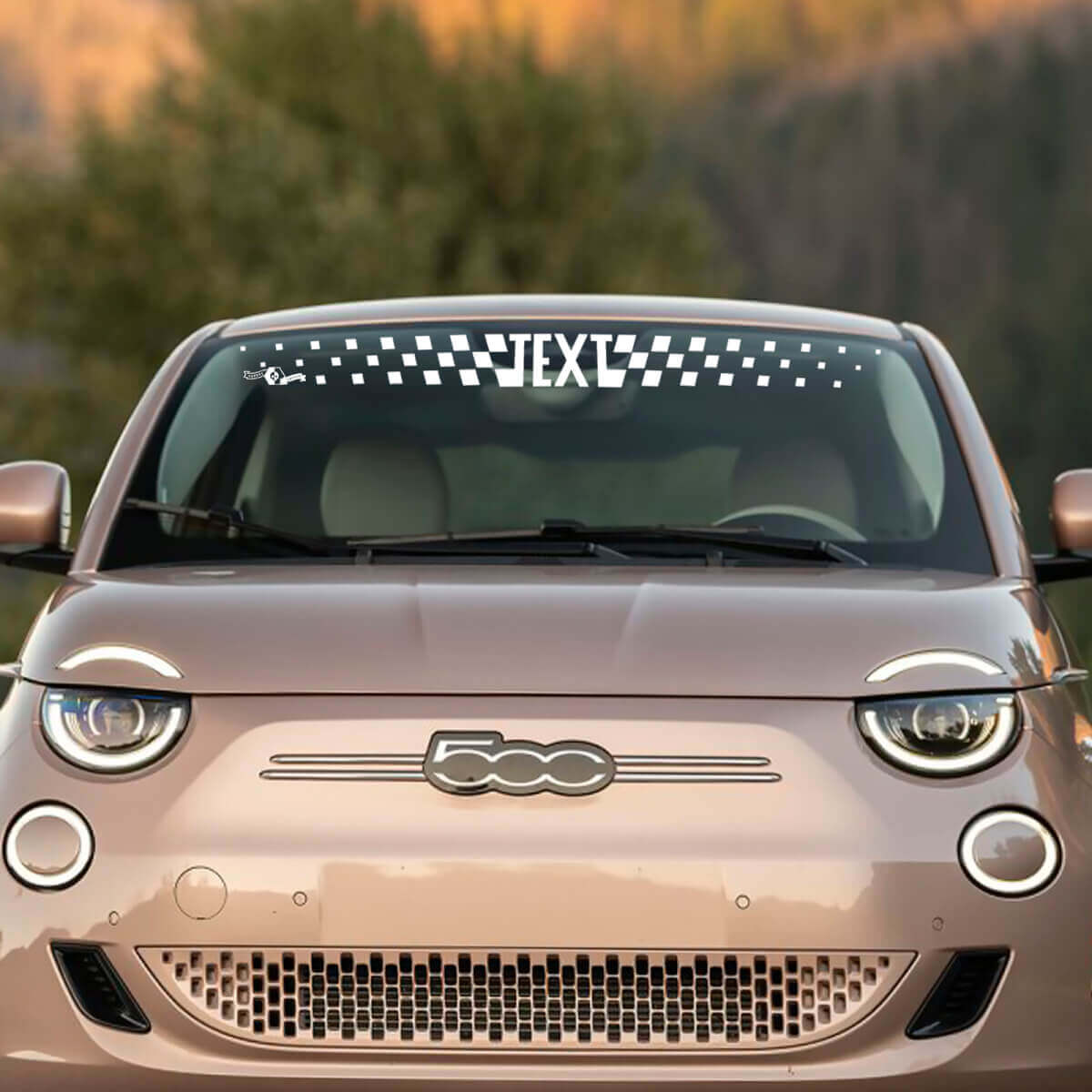 Personnalisé Texte Décalcomanies Bande à Carreaux Pare-brise Avant pour Fiat 500