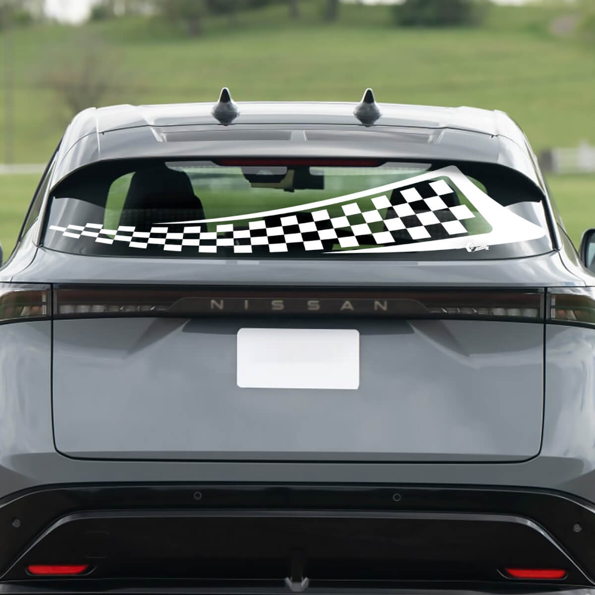 Rear Window Checkered Flag Racing Graphics Decal for Nissan ARIYA
