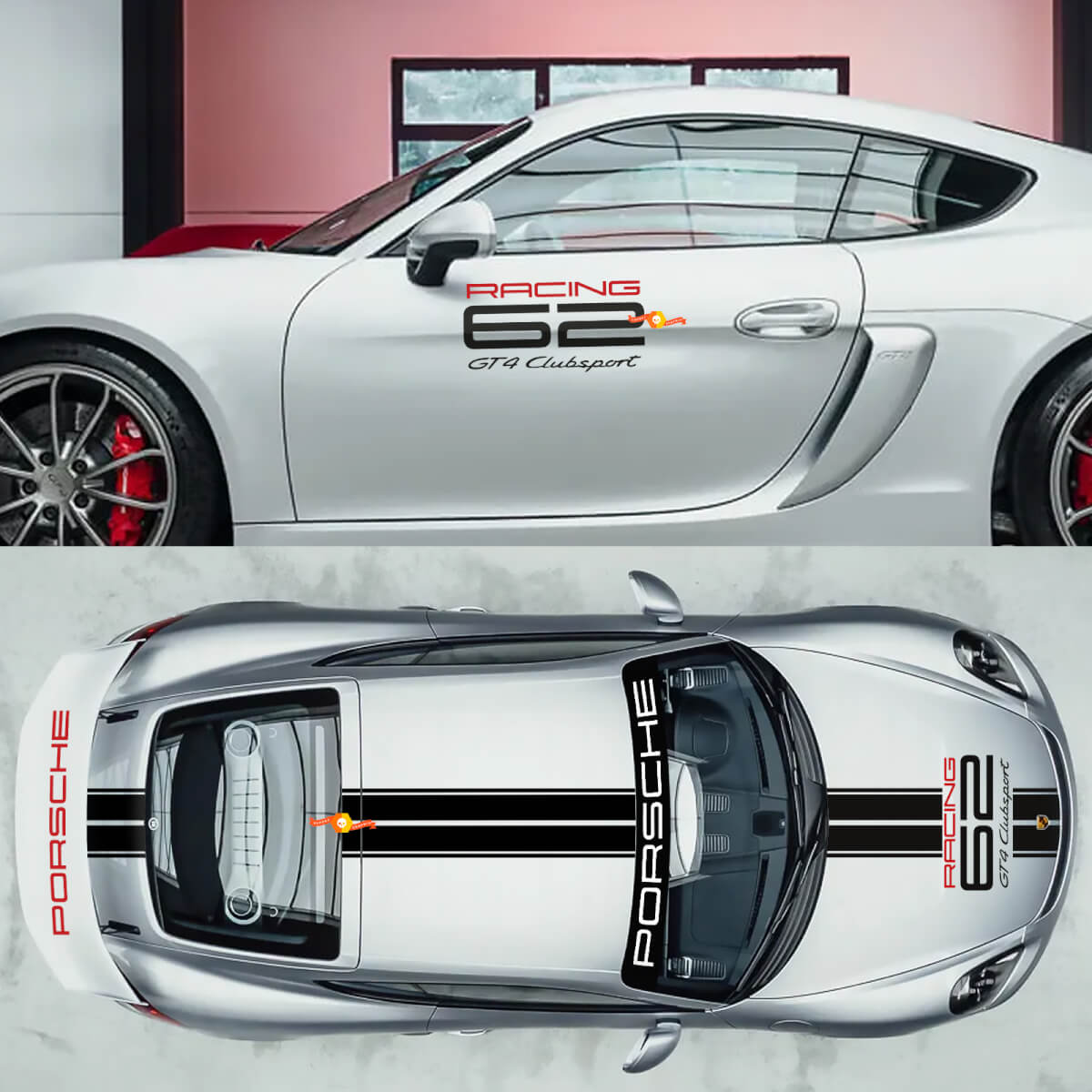 GT4 Clubsport Racing Side Hood Roof Windshield Banner Decals Stickers Graphics for Porsche 718 Cayman
