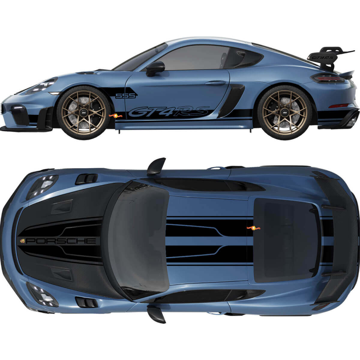 Dual Hood Roof Rear and side Stripes Decal Sticker for Porsche Cayman 718 GT4RS
