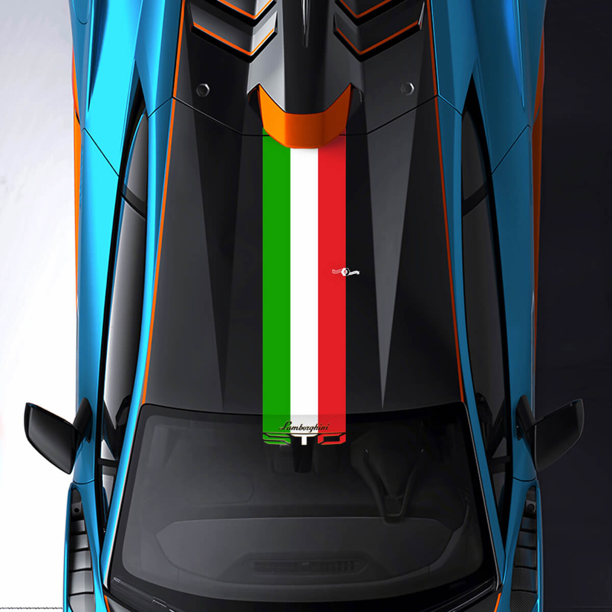 Roof and Windshield Tri Colors Stripe STO logo Racing Vinyl Decal Sticker Graphics for Lamborghini STO
