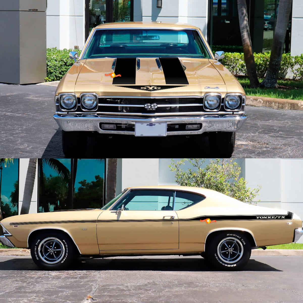 YONKE-TX Side & Hood Stripes Decal Sticker Kit for 1969 Chevrolet Chevelle
