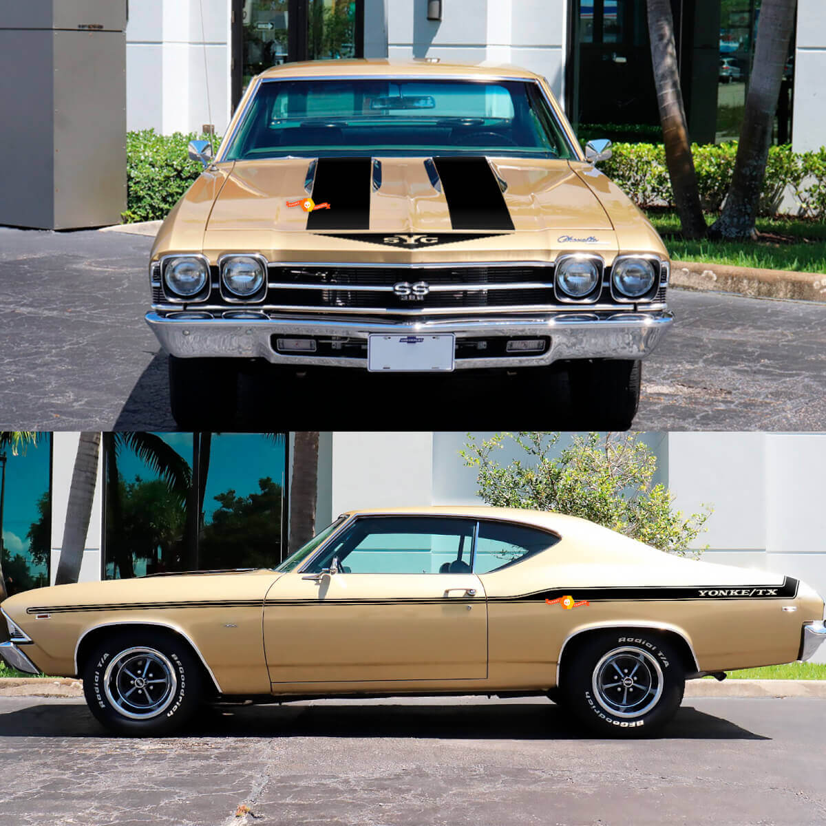 YONKE-TX Side & Hood Stripes Vinyl Decal Kit for Chevrolet Chevelle 1969 