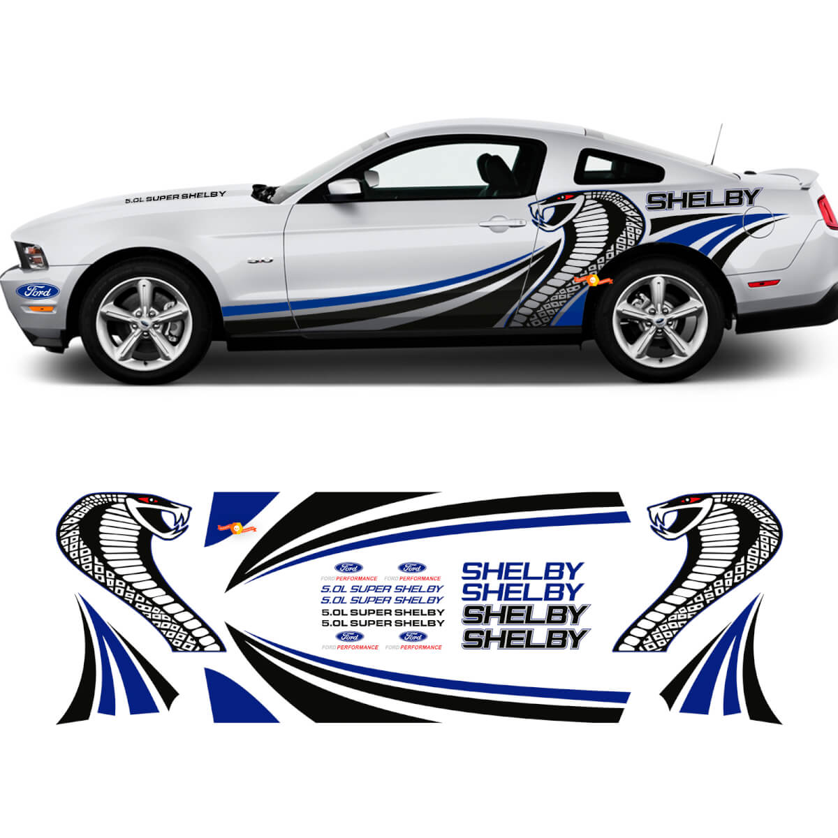 SHELBY Side Graphic Decals Stickers Racing Kit for Ford Mustang
