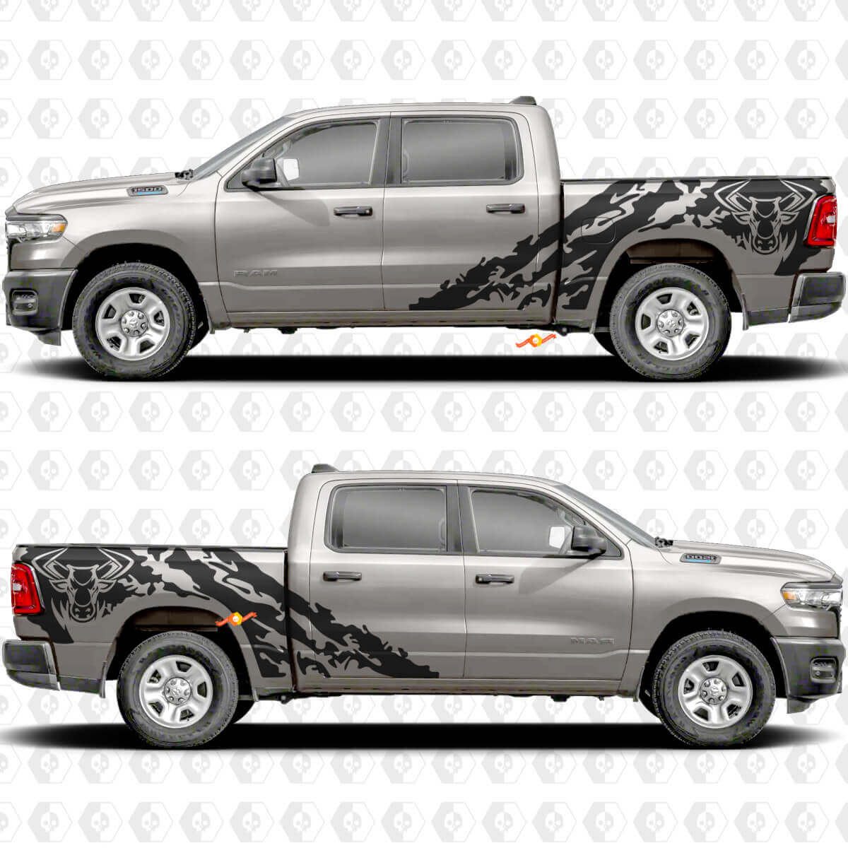 Side Doors Bedside Bull Splash Stickers Decals Graphics for Dodge RAM 1500