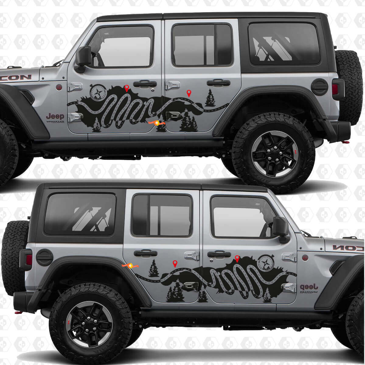 Trail Map Compass Nature Side Vinyl Decal Sticker for Jeep Wrangler
