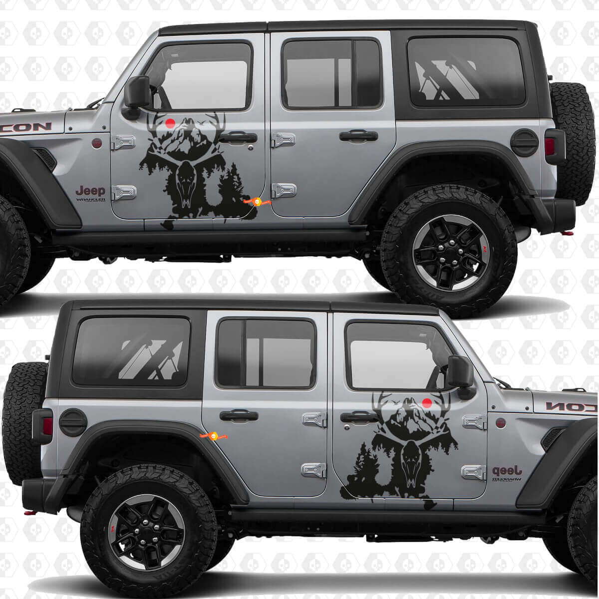 Deer Skull Mountains Splash Side Doors Vinyl decal sticker fit Jeep Wrangler