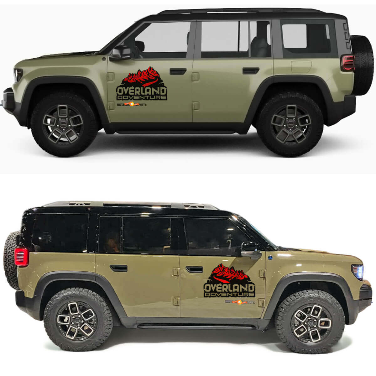 Overland Adventure Mountains Side Doors Vinyl Decal 2 for Jeep Recon
