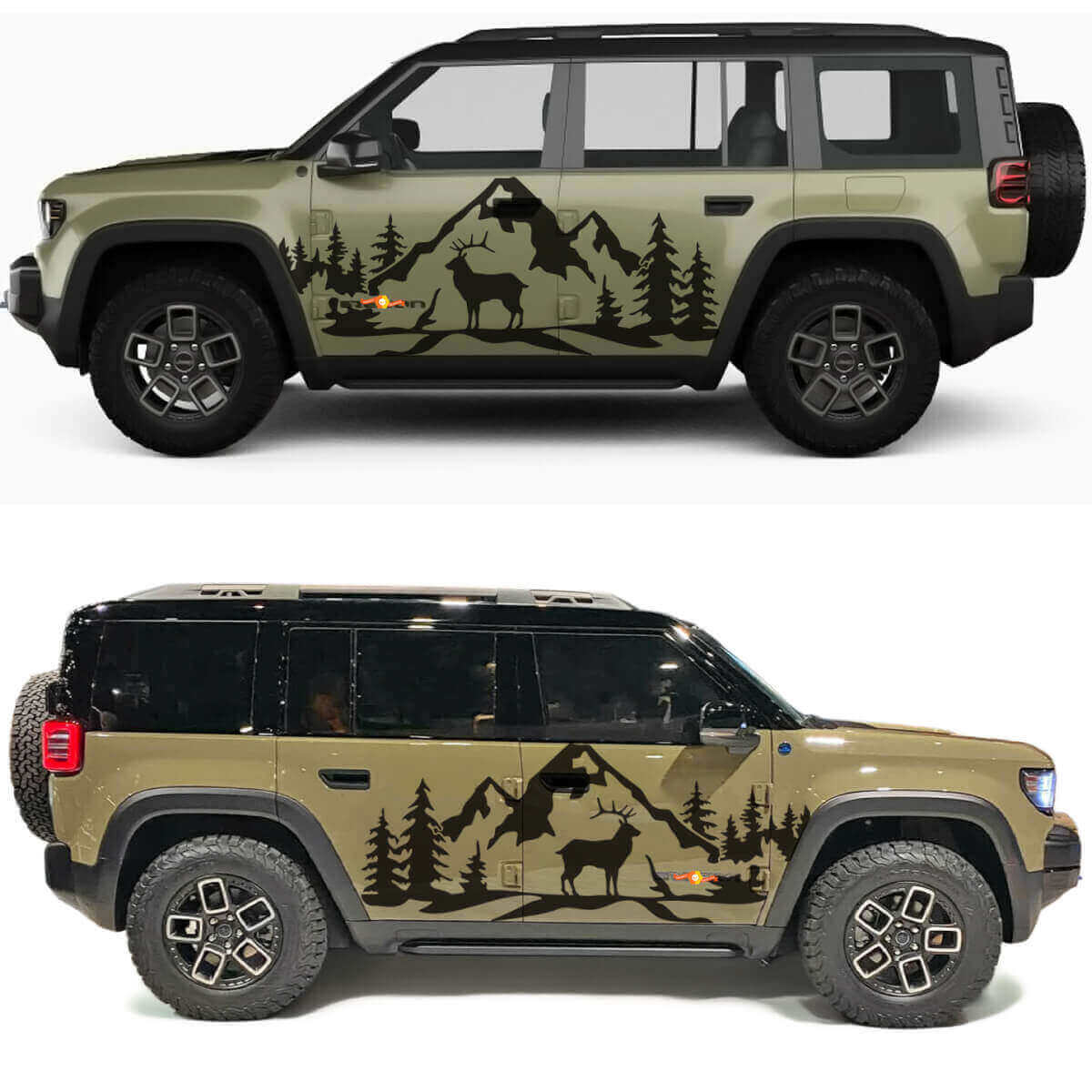 Deer Mountains and Trees Side Doors Vinyl Decal for Jeep Recon