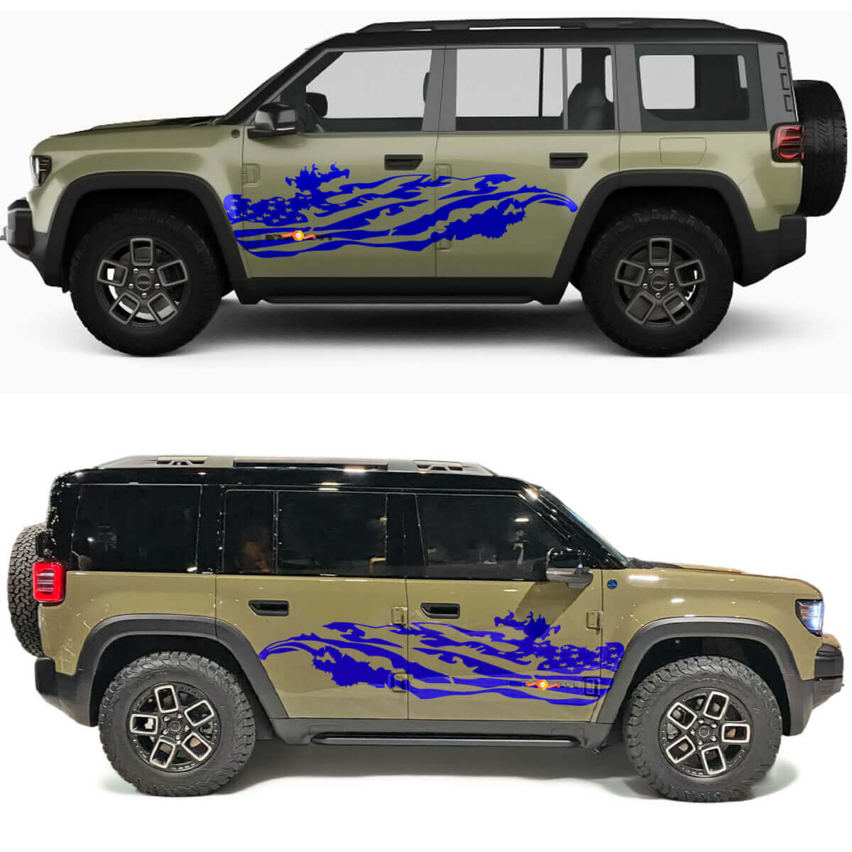 Vinyl decal set of 2 distressed US flag side doors for Jeep Recon
