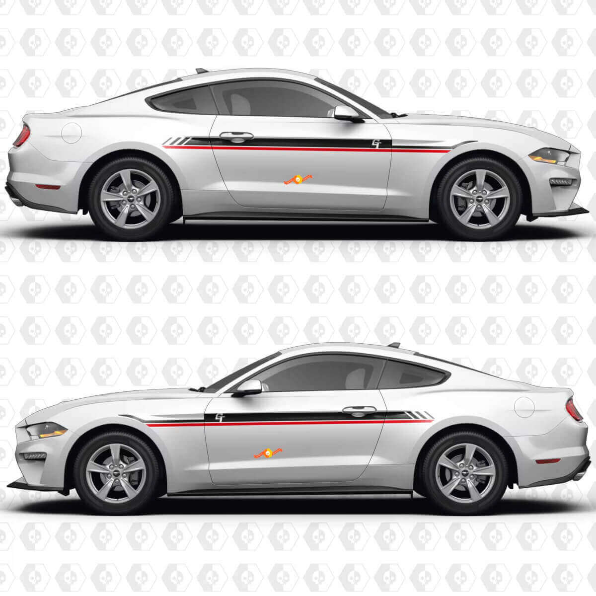 S550 GT Dual Parallel Stripes Side Doors Vinyl Decals Stickers for Ford Mustang