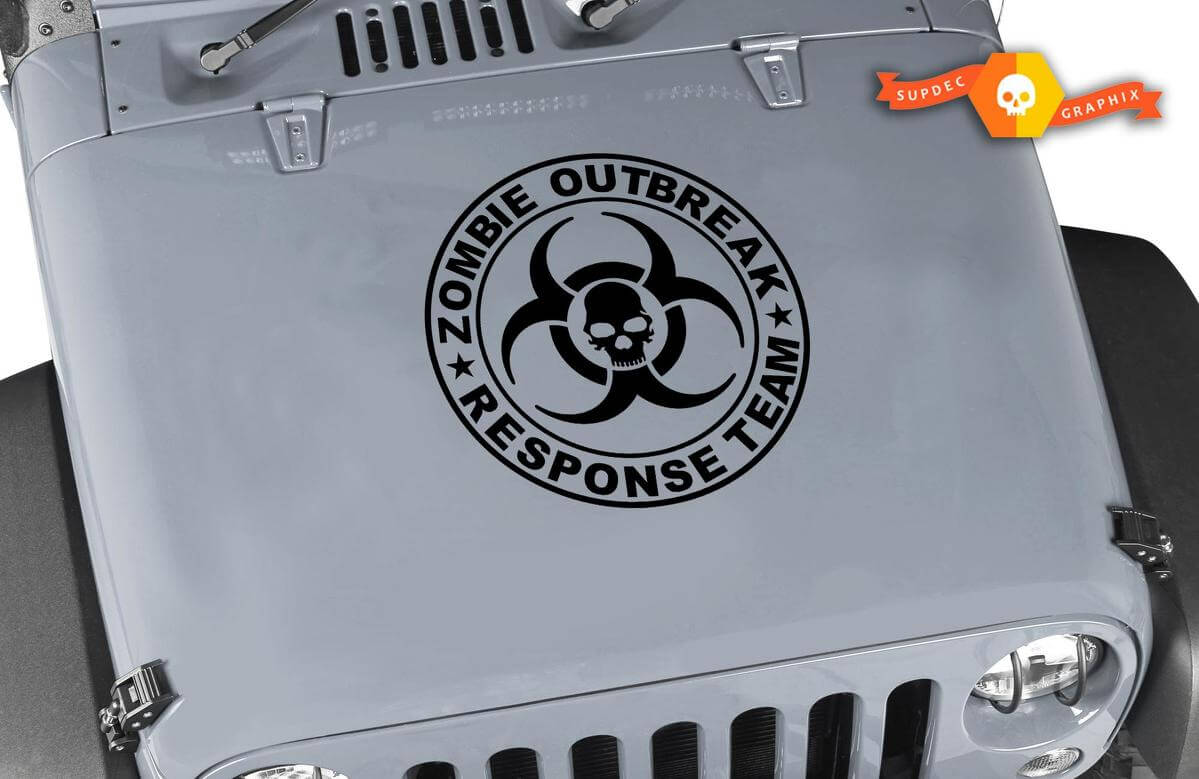 Zombie Outbreak Response Team Biohazard Skull Hood Vinyl Decal Sticker for Jeep Wrangler