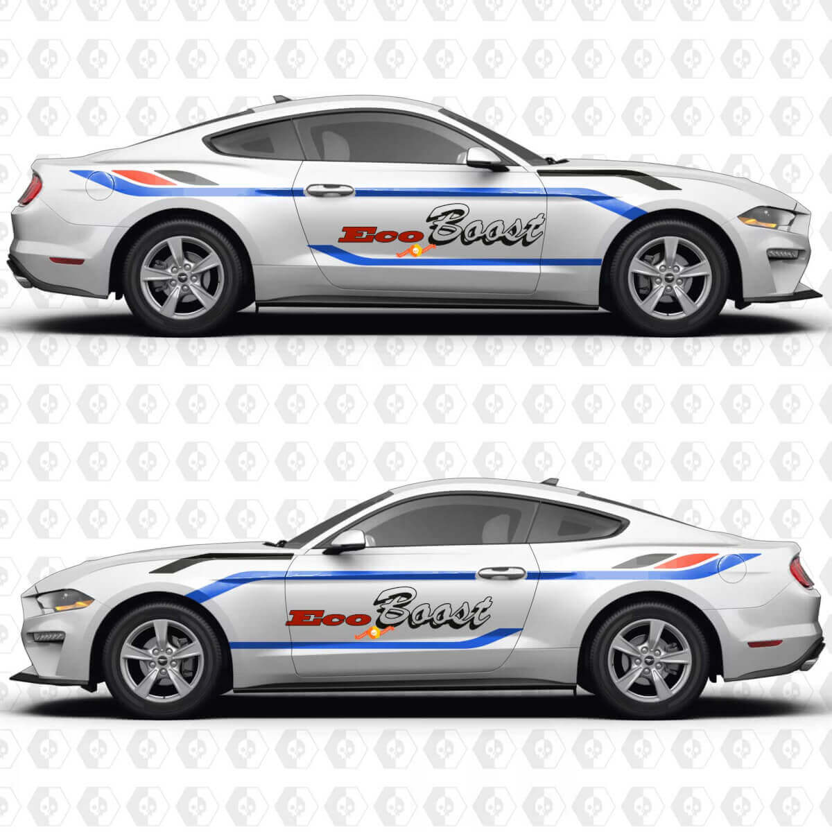 Vintage Racing Blocks EcoBoost Side Door Vinyl Decals Stickers for Ford Mustang