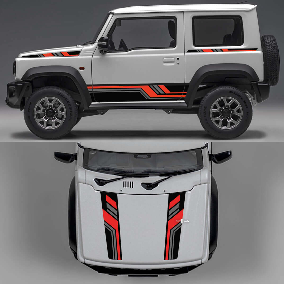 Rhino Edition Abstract Lines Graphic Side Doors and Bonnet Vinyl Decals 2 for Suzuki Jimny