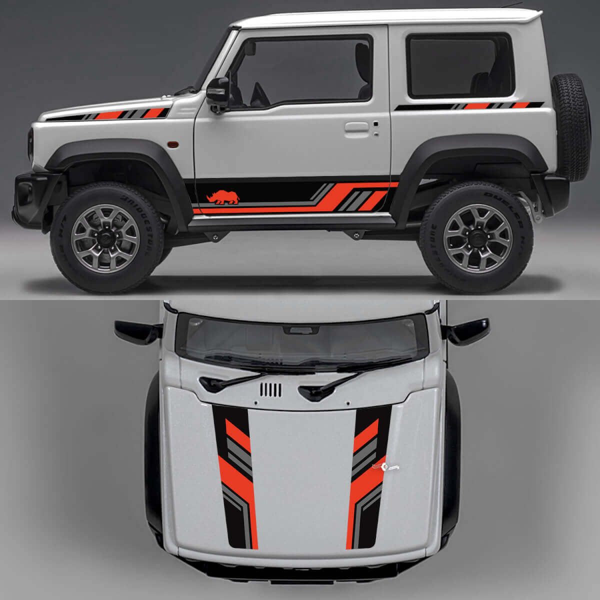  Rhino Edition Abstract Lines Graphic Side Doors and Bonnet Vinyl Decals 3 for Suzuki Jimny