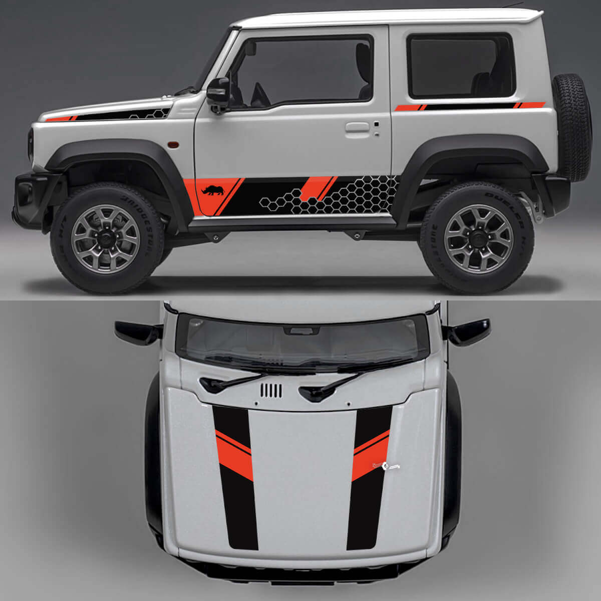 Rhino Edition Honeycombs Abstract Lines Graphic Side Doors and Bonnet Vinyl Decals 2 for Suzuki Jimny
