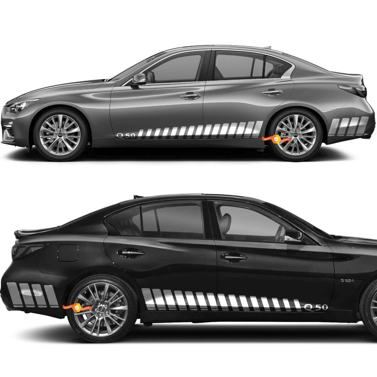Strobe Racing Stripes Rocker Panel Vinyl Decal Kit for Infiniti Q50 Q60