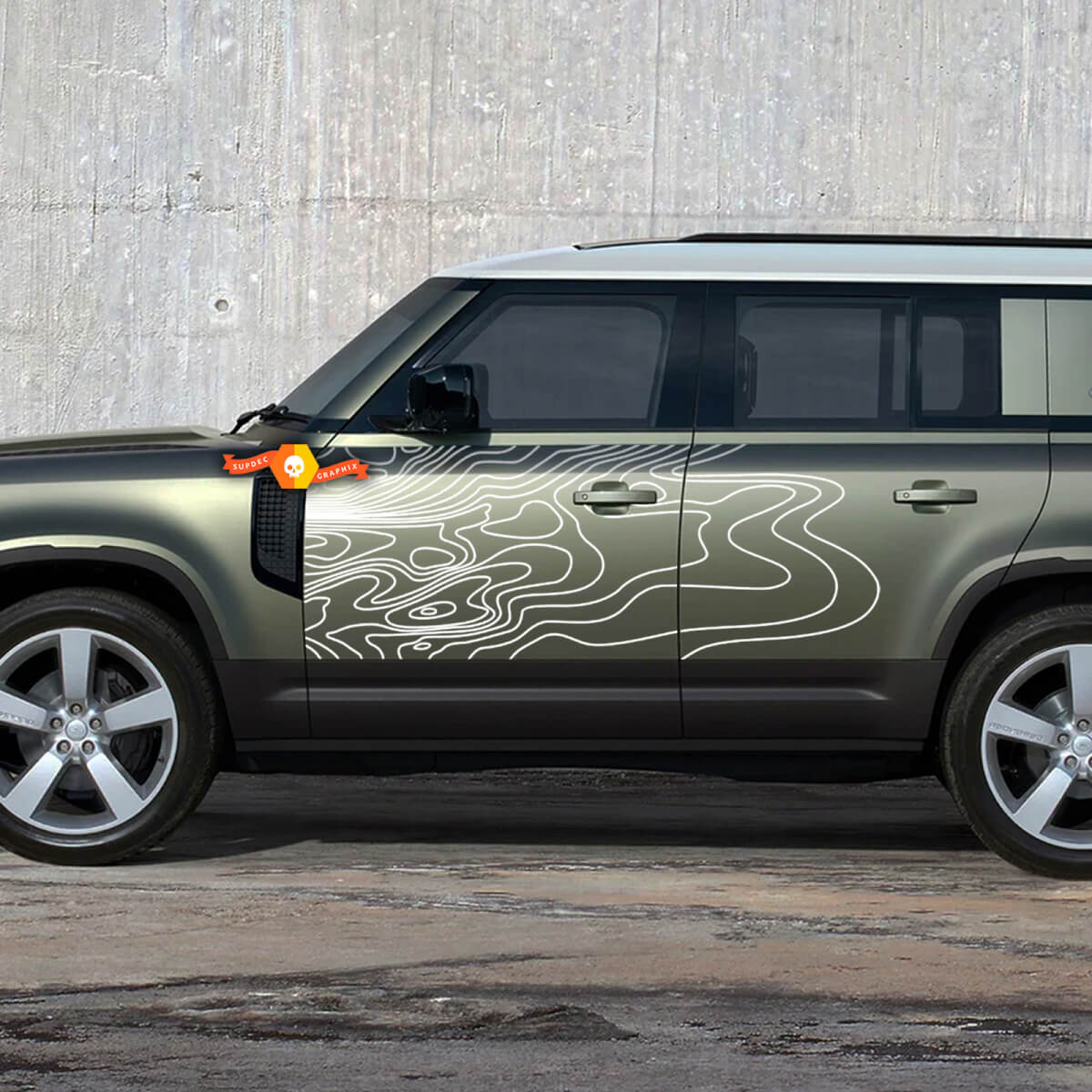Side Door Topographic Map Decal for Land Rover Defender 110