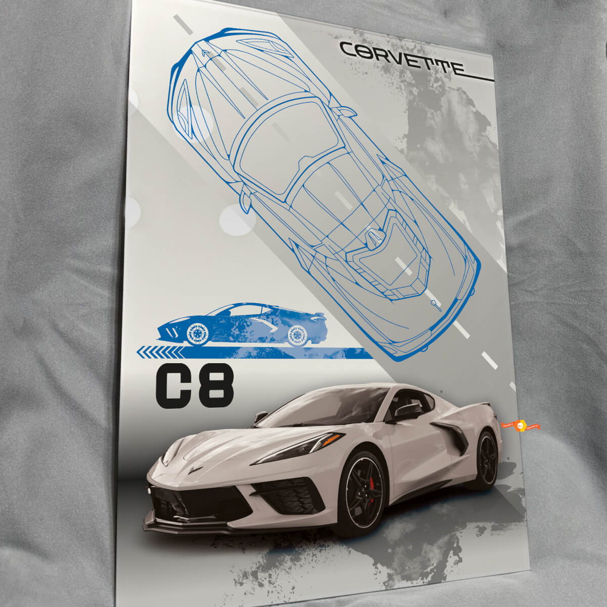 Custom C8 Glossy Acrylic Garage Wall Art Panel for Chevy Corvette fans