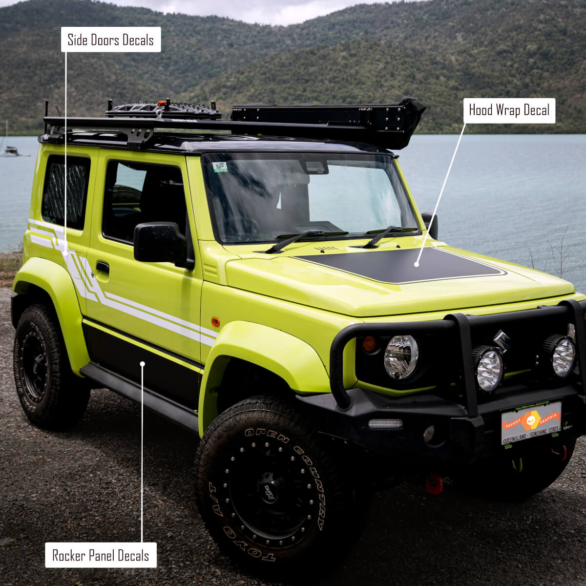 Kit of Rocker Panel Side Doors and Bonnet decals stickers graphics for Suzuki JIMNY