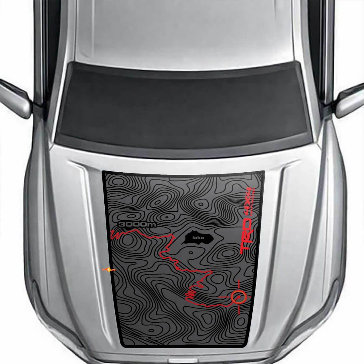 Autocollant Vinyle Capot Carte Topographique Noire Aventure TRD 4x4 Tout Terrain pour Toyota Tacoma 2024 et plus