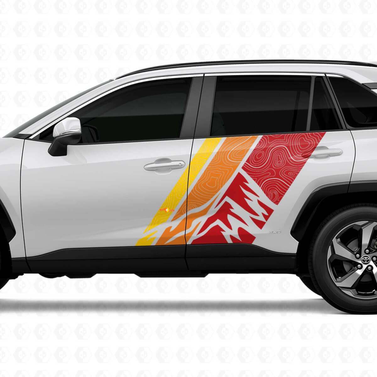 Vintage Mountains Topographic Style Door Side Stripes Vinyl Stickers Decal For Toyota RAV4 2025