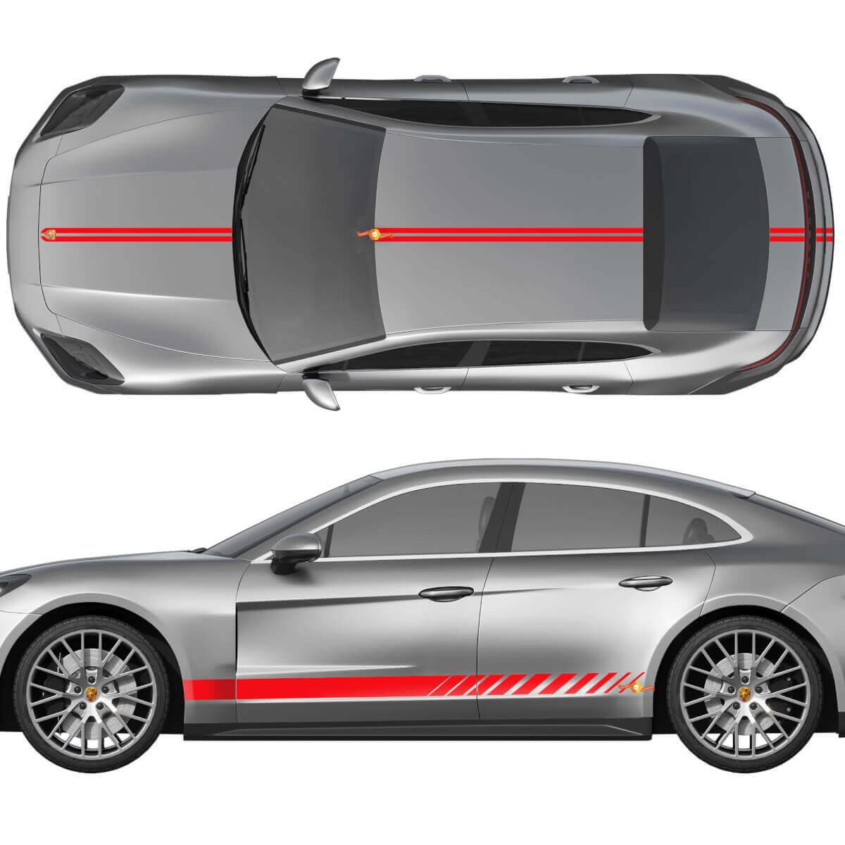 Kits de vinyle avec bandes de course pour côtés, capot, toit et coffre pour Porsche Panamera